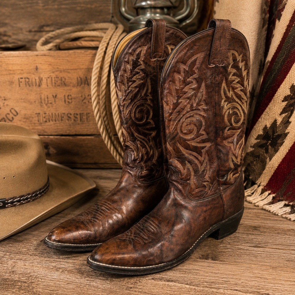 Justin Boots Men's 11.5D Brown Leather Cowboy Boots Western Embroidered rodeo